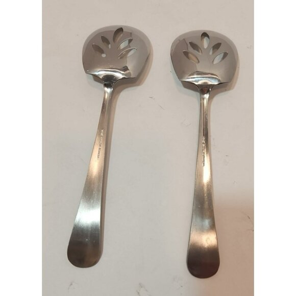 Vintage Hoan Stainless Indonesia Slotted Serving Spoons 8.75" Set of 2 - Picture 3 of 6